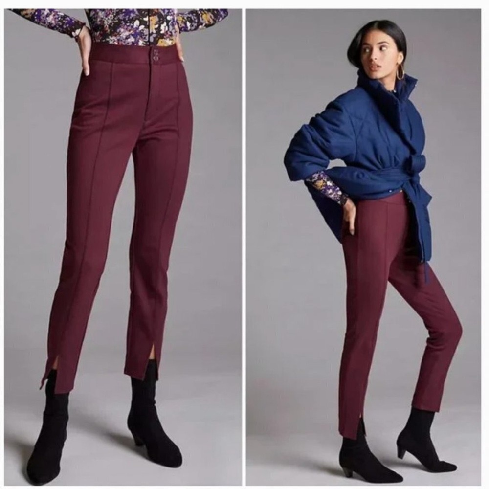 Anthropologie Maeve Pants High Rise Seamed Split Hem Skinny Trousers Plum 12 NWT